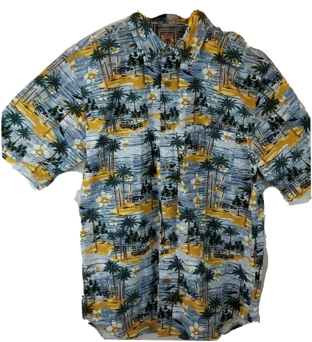 Roundtree Yorke Mens Shirt Medium Short Sleeve Hawaiian Tropical Cruise Resort